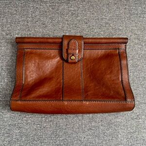 Fossil Brown Leather Bar Clutch Purse Handbag Magnetic Western Cowgirl Pouch